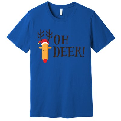 Funny Oh Deer Christmas Pun Reindeer Antler Xmas Gag Funny Gift Premium T-Shirt