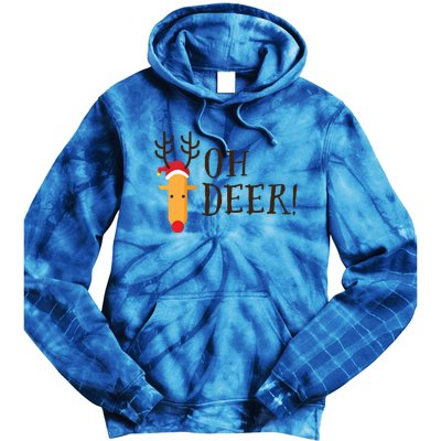 Funny Oh Deer Christmas Pun Reindeer Antler Xmas Gag Funny Gift Tie Dye Hoodie