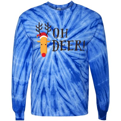 Funny Oh Deer Christmas Pun Reindeer Antler Xmas Gag Funny Gift Tie-Dye Long Sleeve Shirt