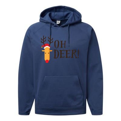 Funny Oh Deer Christmas Pun Reindeer Antler Xmas Gag Funny Gift Performance Fleece Hoodie