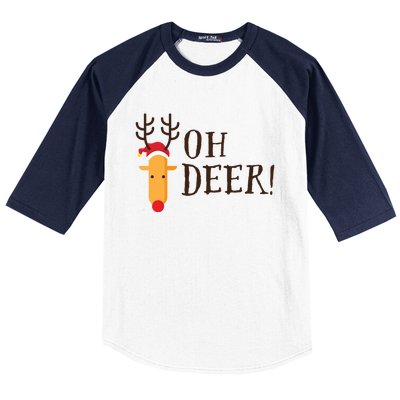 Funny Oh Deer Christmas Pun Reindeer Antler Xmas Gag Funny Gift Baseball Sleeve Shirt