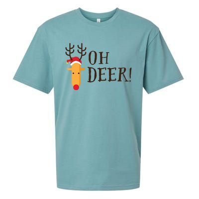 Funny Oh Deer Christmas Pun Reindeer Antler Xmas Gag Funny Gift Sueded Cloud Jersey T-Shirt