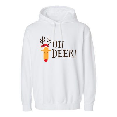 Funny Oh Deer Christmas Pun Reindeer Antler Xmas Gag Funny Gift Garment-Dyed Fleece Hoodie