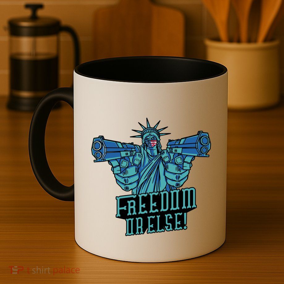 Freedom Or Else Statue Of Liberty Dual Guns Mug