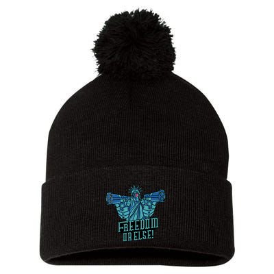 Freedom Or Else Statue Of Liberty Dual Guns Pom Pom 12in Knit Beanie