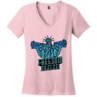Freedom Or Else Statue Of Liberty Dual Guns Women's V-Neck T-Shirt