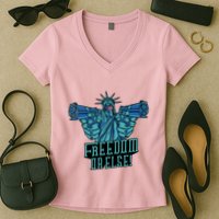Freedom Or Else Statue Of Liberty Dual Guns Women's V-Neck T-Shirt