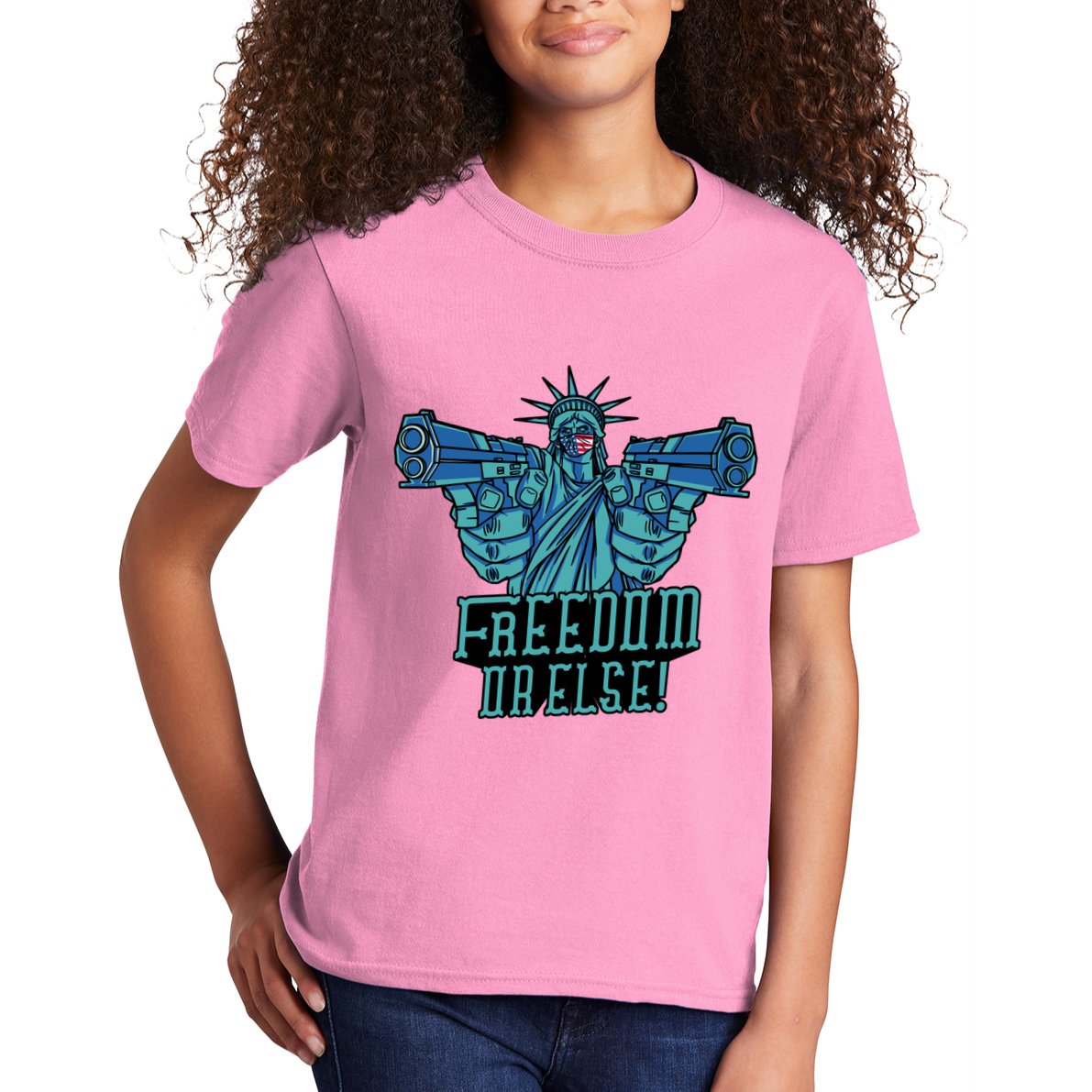 Freedom Or Else Statue Of Liberty Dual Guns Kids T-Shirt