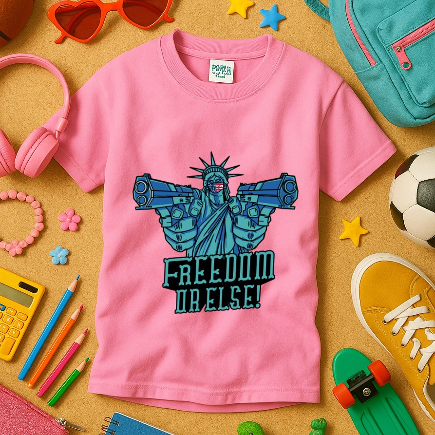Freedom Or Else Statue Of Liberty Dual Guns Kids T-Shirt