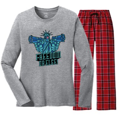 Freedom Or Else Statue Of Liberty Women's Long Sleeve Flannel Pajama Set 