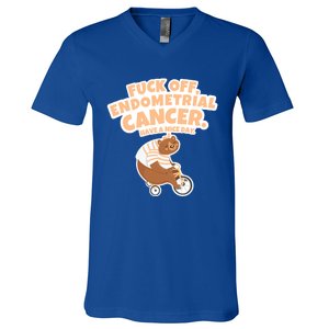 Fuck Off Endometrial Cancer Bear Gift V-Neck T-Shirt