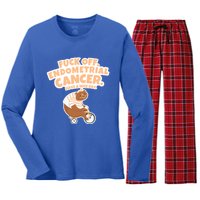 Fuck Off Endometrial Cancer Bear Gift Women's Long Sleeve Flannel Pajama Set 