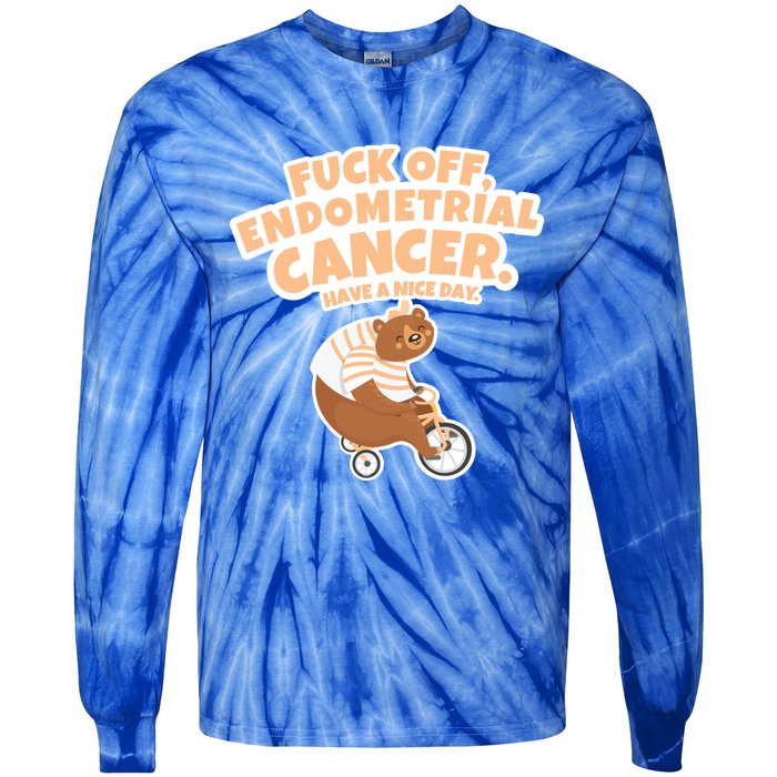 Fuck Off Endometrial Cancer Bear Gift Tie-Dye Long Sleeve Shirt