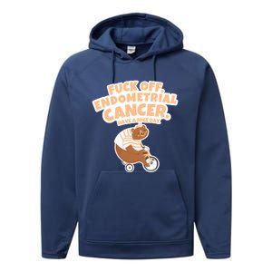 Fuck Off Endometrial Cancer Bear Gift Performance Fleece Hoodie