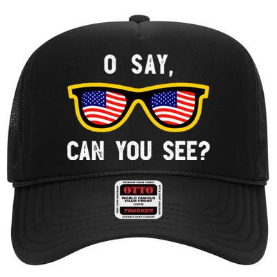 Funny Optician Eye Doctor 4th July Pun Fourth July High Crown Mesh Back Trucker Hat