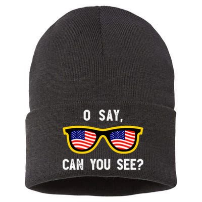 Funny Optician Eye Doctor 4th July Pun Fourth July Sustainable Knit Beanie