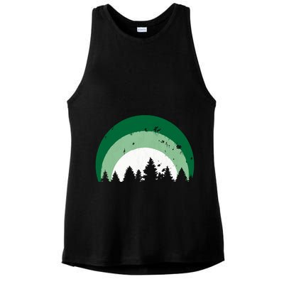 Forest Of Evergreen Tree Silhouette Distressed Trees Lover Ladies PosiCharge Tri-Blend Wicking Tank