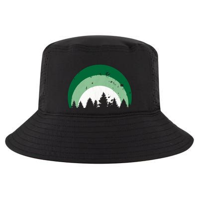 Forest Of Evergreen Tree Silhouette Distressed Trees Lover Cool Comfort Performance Bucket Hat