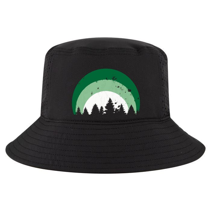 Forest Of Evergreen Tree Silhouette Distressed Trees Lover Cool Comfort Performance Bucket Hat