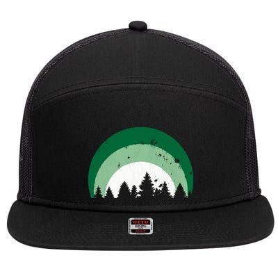 Forest Of Evergreen Tree Silhouette Distressed Trees Lover 7 Panel Mesh Trucker Snapback Hat