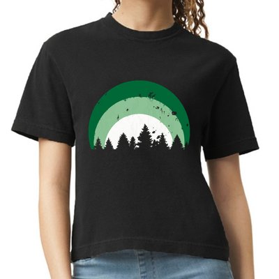 Forest Of Evergreen Tree Silhouette Distressed Trees Lover Comfort Colors Boxy T-Shirt