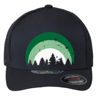 Forest Of Evergreen Tree Silhouette Distressed Trees Lover Flexfit Unipanel Trucker Cap