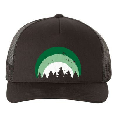 Forest Of Evergreen Tree Silhouette Distressed Trees Lover Yupoong Adult 5-Panel Trucker Hat