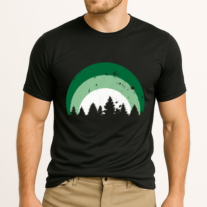 Forest Of Evergreen Tree Silhouette Distressed Trees Lover Performance Shirt