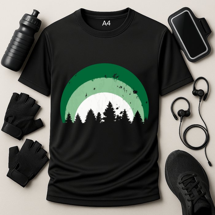 Forest Of Evergreen Tree Silhouette Distressed Trees Lover Performance Shirt