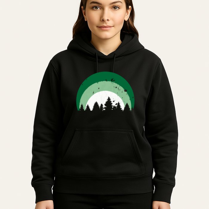 Forest Of Evergreen Tree Silhouette Distressed Trees Lover Hoodie