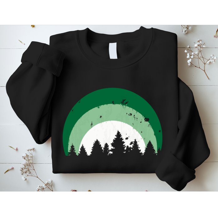 Forest Of Evergreen Tree Silhouette Distressed Trees Lover Sweatshirt