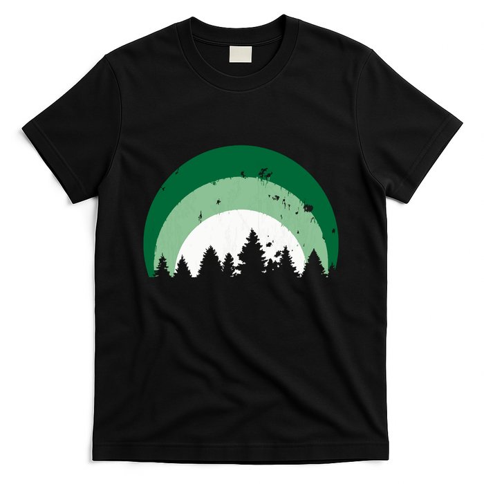 Forest Of Evergreen Tree Silhouette Distressed Trees Lover T-Shirt