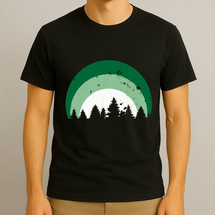 Forest Of Evergreen Tree Silhouette Distressed Trees Lover T-Shirt