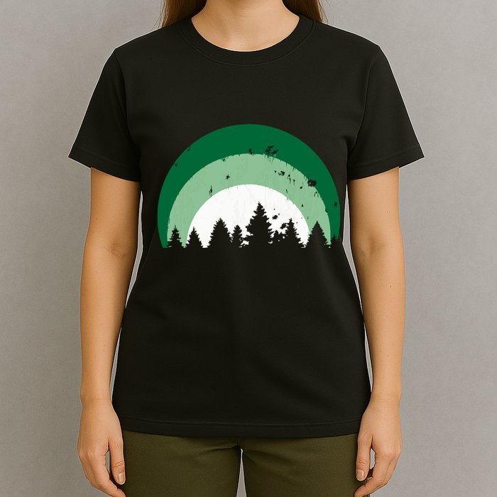 Forest Of Evergreen Tree Silhouette Distressed Trees Lover T-Shirt