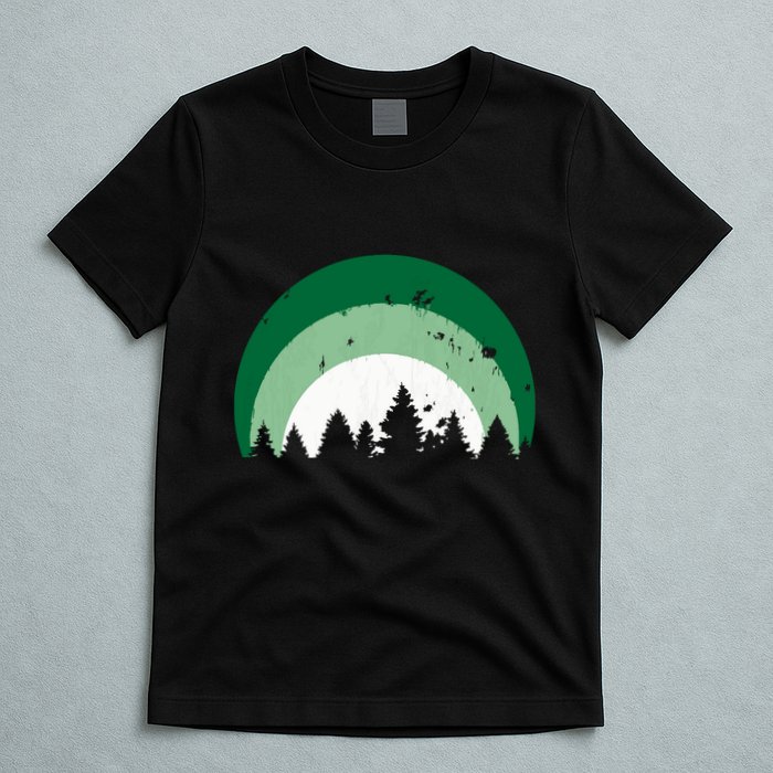 Forest Of Evergreen Tree Silhouette Distressed Trees Lover T-Shirt