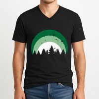 Forest Of Evergreen Tree Silhouette Distressed Trees Lover V-Neck T-Shirt