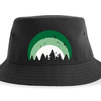 Forest Of Evergreen Tree Silhouette Distressed Trees Lover Sustainable Bucket Hat