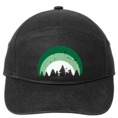 Forest Of Evergreen Tree Silhouette Distressed Trees Lover 7-Panel Snapback Hat