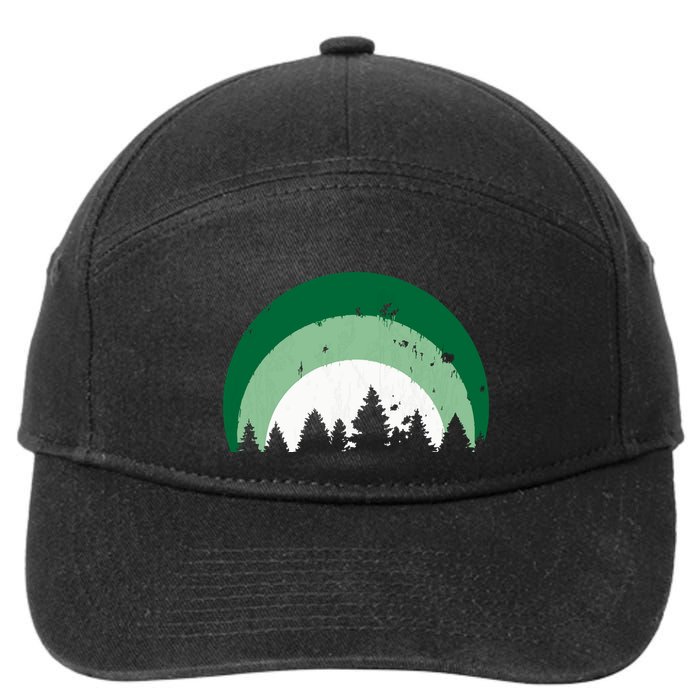Forest Of Evergreen Tree Silhouette Distressed Trees Lover 7-Panel Snapback Hat
