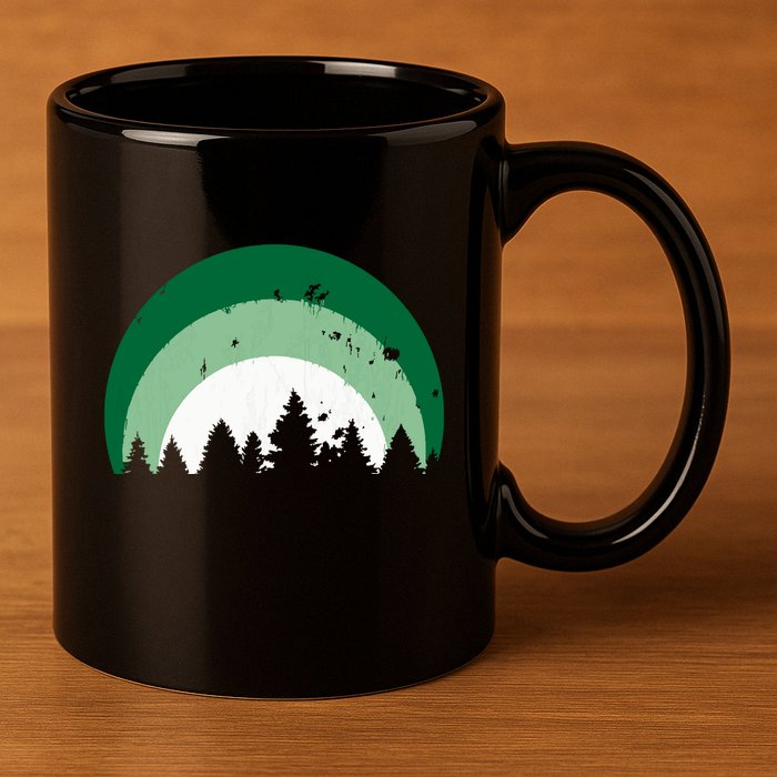 Forest Of Evergreen Tree Silhouette Distressed Trees Lover 11oz C Handle Ceramic Mug