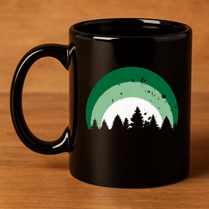 Forest Of Evergreen Tree Silhouette Distressed Trees Lover 11oz C Handle Ceramic Mug