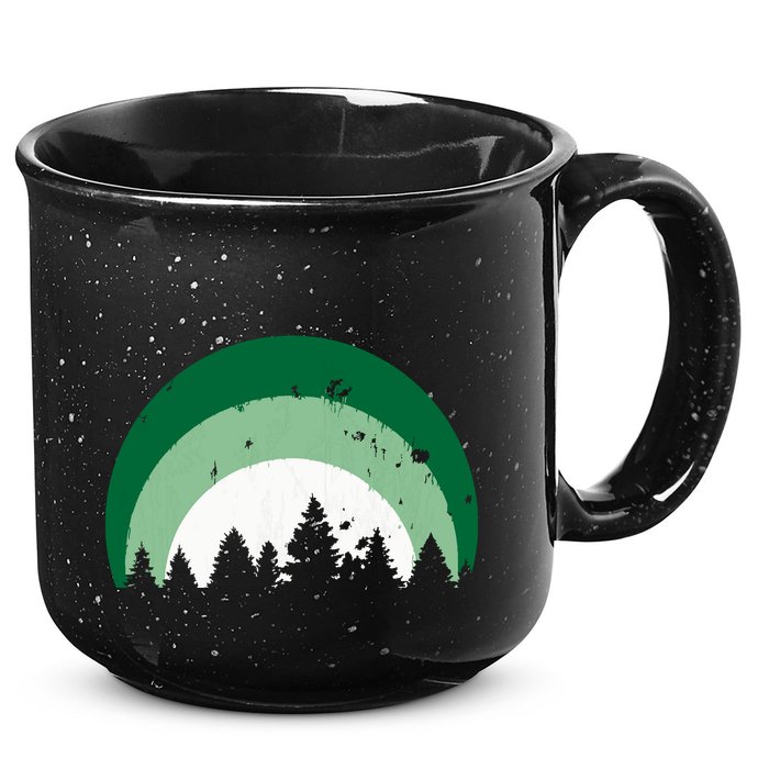 Forest Of Evergreen Tree Silhouette Distressed Trees Lover 15oz Campfire Ceramic Mug