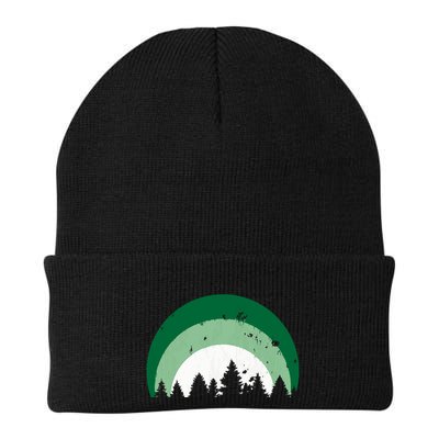 Forest Of Evergreen Tree Silhouette Distressed Trees Lover Beanie
