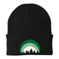 Forest Of Evergreen Tree Silhouette Distressed Trees Lover Beanie