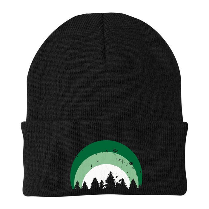 Forest Of Evergreen Tree Silhouette Distressed Trees Lover Beanie