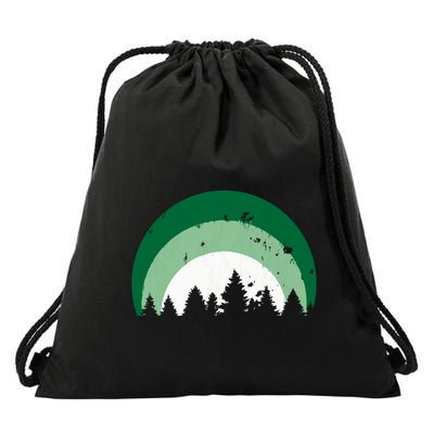 Forest Of Evergreen Tree Silhouette Distressed Trees Lover Drawstring Bag