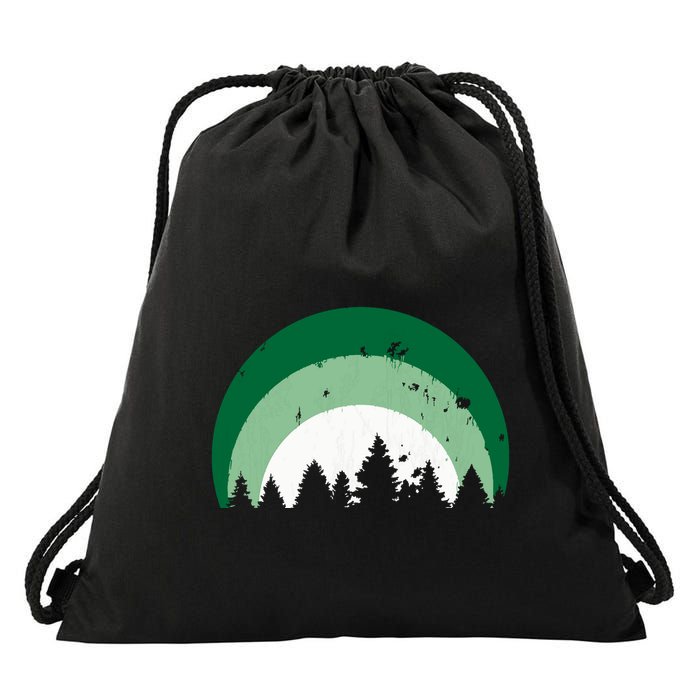 Forest Of Evergreen Tree Silhouette Distressed Trees Lover Drawstring Bag