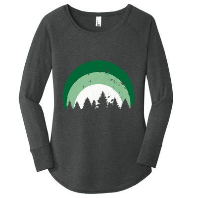 Forest Of Evergreen Tree Silhouette Distressed Trees Lover Women's Perfect Tri Tunic Long Sleeve Shirt