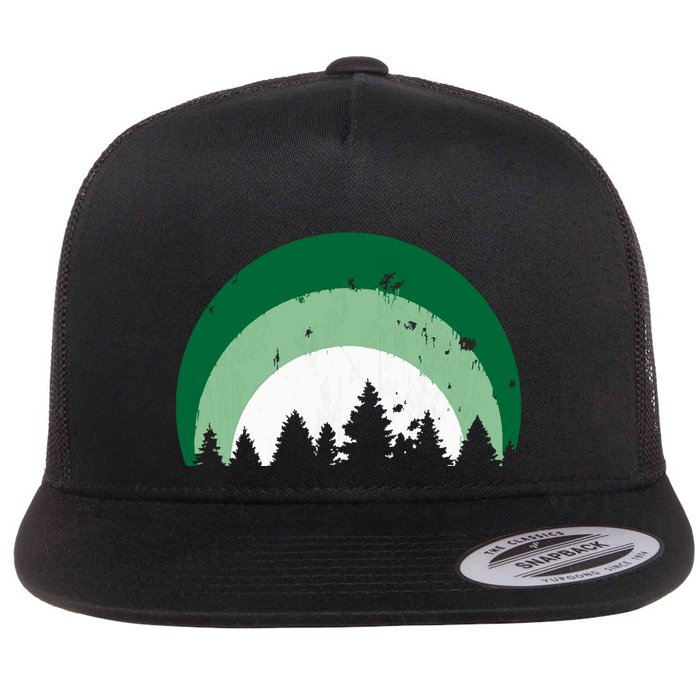 Forest Of Evergreen Tree Silhouette Distressed Trees Lover Flatbill Hat