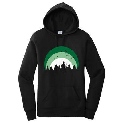 Forest Of Evergreen Tree Silhouette Distressed Trees Lover Women's Pullover Hoodie